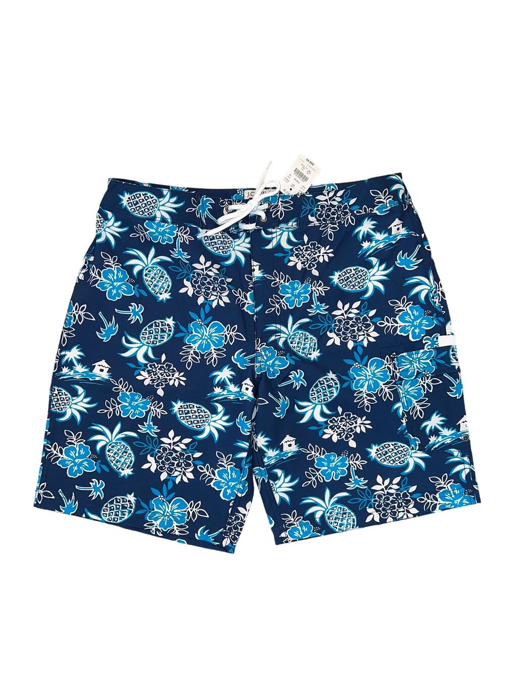 NWT J. Crew Men's Navy, Turquoise Tropical Swim Board Short - SIZE 32